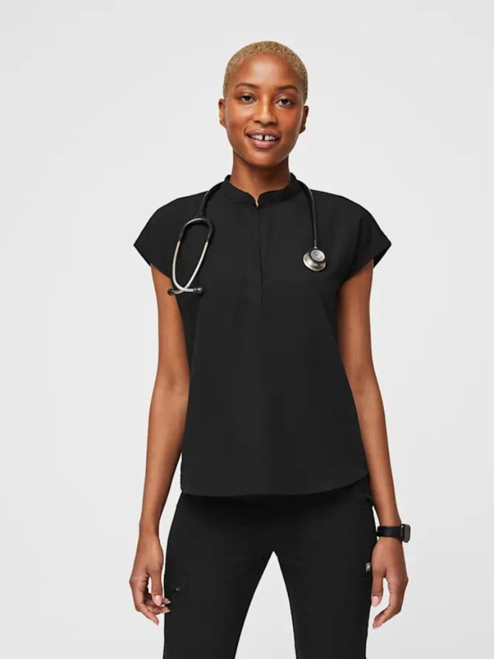 FIGS Rafaela Oversized Scrub Top Black Sz Small Medical Healthcare Uniform